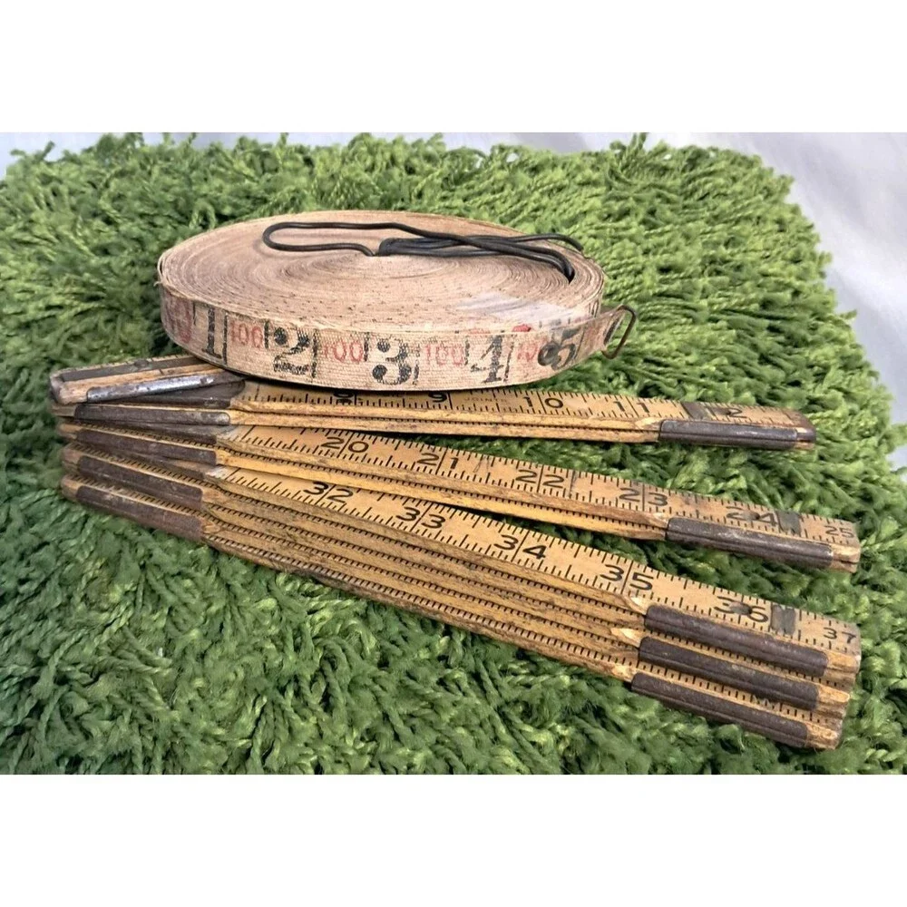 Vintage Measuring Tape Set Lufkin Rule Co. Wood Folding Ruler 72", Roll 100 Ft - Picture 3 of 7